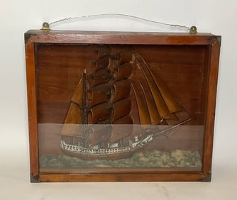 Antique Shadowbox Ship Model