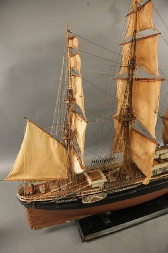 Antique Clipper Ship Model "Flying Cloud": Quality model of the American Clipper ship Flying Cloud. Charming antique with a full suit of sails as well as a lead keel to make it sailable. Overall Dimensions: 38"H x 55"L x 16"W. Weight is 28 pou
