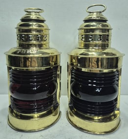 Fine Pair of Solid Brass Port and Starboard Ship?s Lanterns
