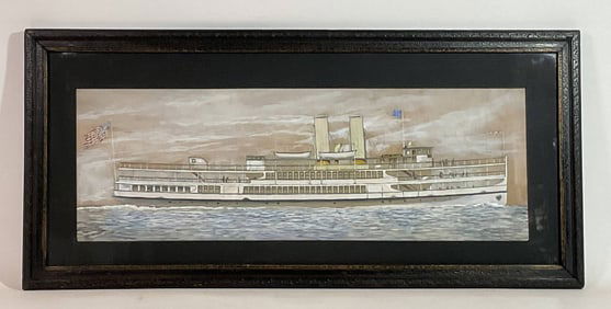Watercolor Gouache of the Long Island Steamship S.S. Belle Island