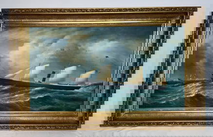 Marine Painting of a Sail and Steam Vessel