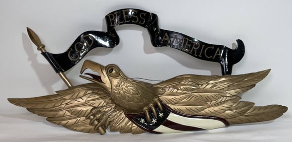 Carved Wood Eagle with God Bless America Banner
