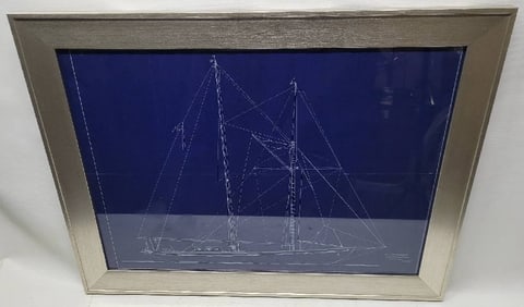 Yacht Blueprint of a Two-Masted Schooner by Arthur Shuman Jr.