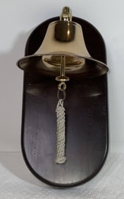 Solid Brass Boat Bell on Mahogany Backboard