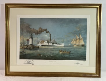Paddle Steamer Nantucket Passing Brant Point Lighthouse