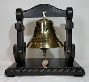 Solid Brass Ship's Bell on Carved Wood Anchor Motif Base
