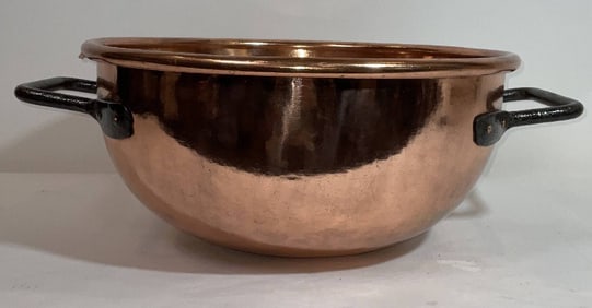 Large Polished Copper Cauldron with Iron Handles