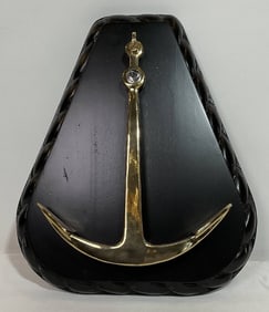 Solid Brass Kedge Anchor on Mahogany Backboard