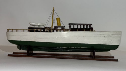 Steam Yacht Model on Wood Cradle