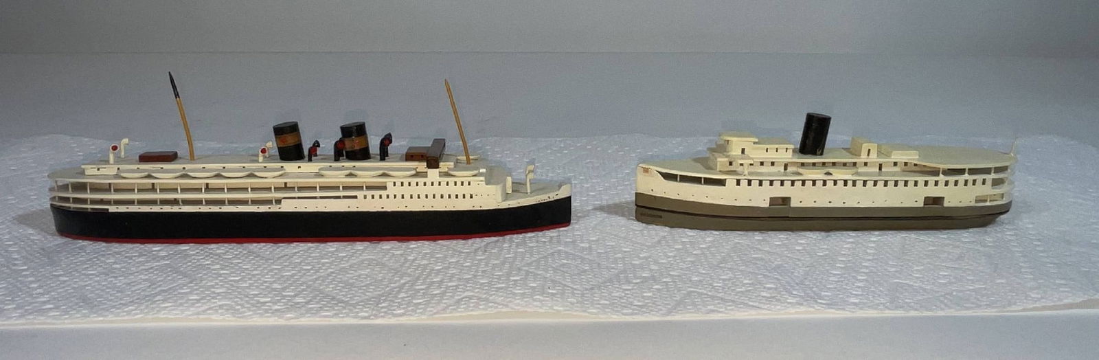 A pair of Van Ryper travel models - The first is the steamship SS Iriquois: built for the New York & Miami Steamship line as a typical coastal passenger ship. Iriquois was requisitioned by the Navy in WW2 as a hospital ship, renamed USS Solace. The Solace performed valiantly
