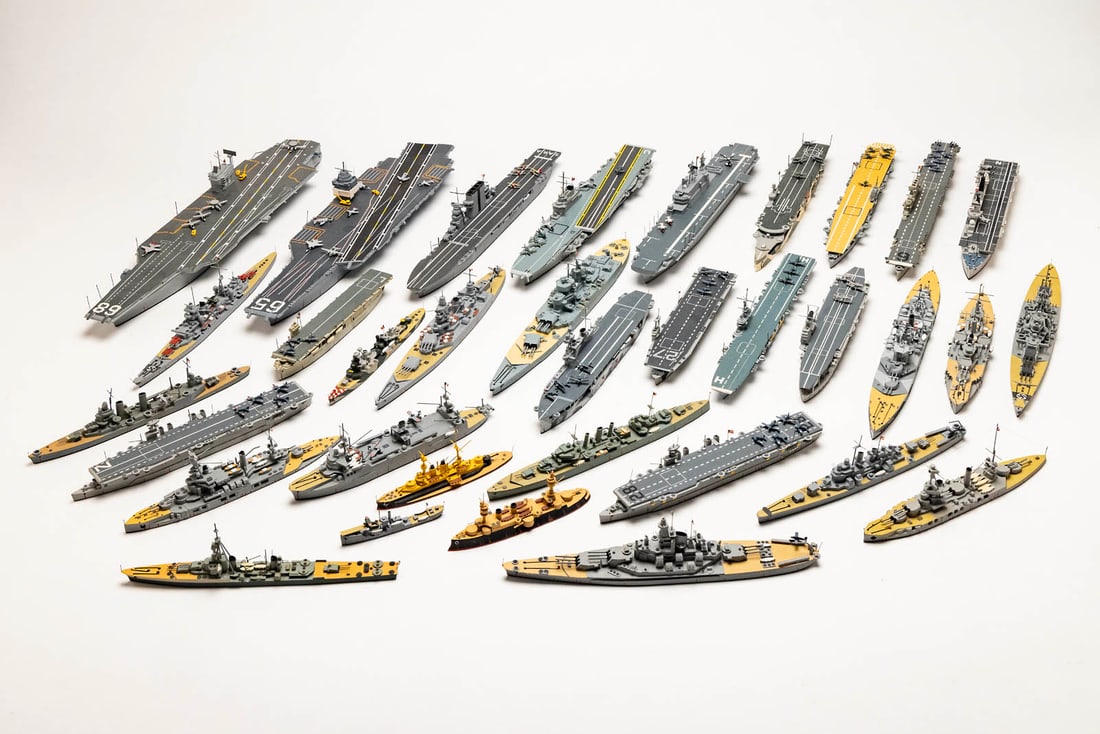 34 Models Built by a French Engineer: A fleet of 34 scratch built naval vessels dating from 1895 to 1981. These were built over a 20 year period by a French engineer who worked at Dessault Aviation. Many French vessels, with 14 of the mod