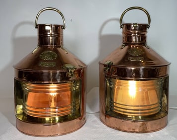 Large Pair of Copper and Brass Port and Starboard Lanterns