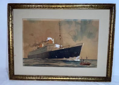 Ocean Liner Bremen Passing the Nantucket Lightship by Elliott