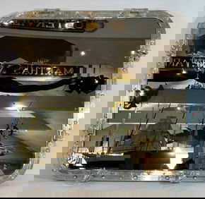 Large Aluminum Porthole Mirror with Wood Back