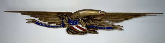 58 Inch Carved Wood Eagle with Patriotic Banner