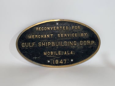 Shipbuilder Plate from Gulf Shipbuilding Corp of Mobile, Alabama