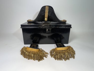 Royal Navy Bicorn Hat with Shoulder Epaulets in Metal Box