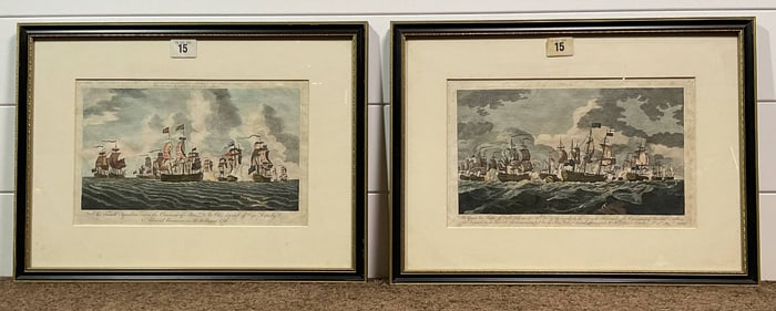 Pair of Hand Colored French Warship Squadron Lithographs
