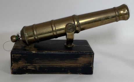 Brass Marine Signal Cannon with Mounting Yoke on Base