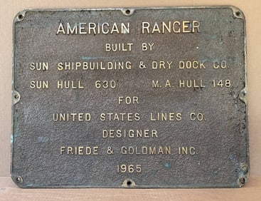 Bronze Shipbuilder's Placque from the American Ranger, 1965