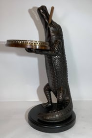 Carved Wood Alligator with Cigar, Tray, and Wine Holder