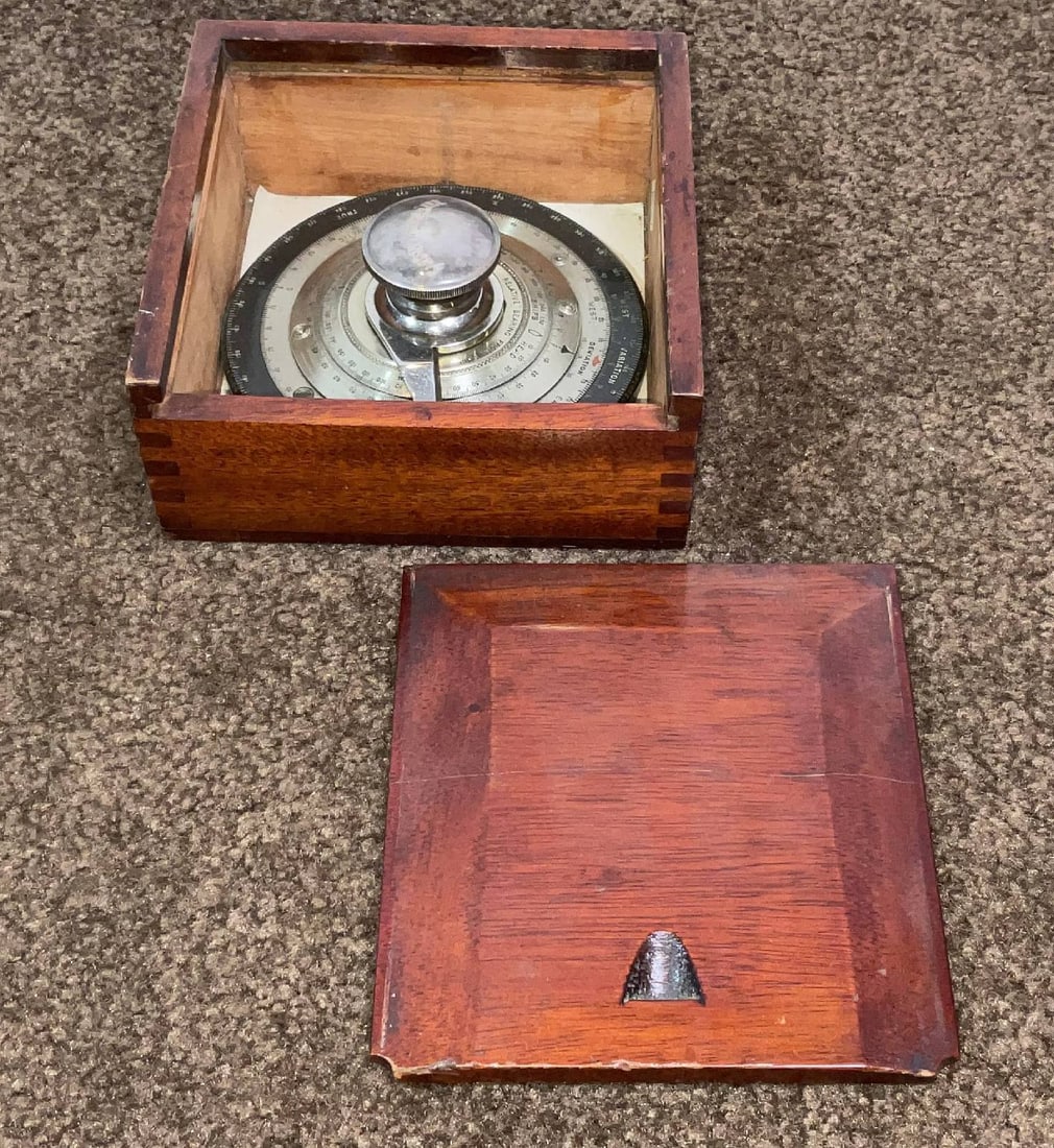 Bearing Corrector in Wood Case from a White Star Line Captain: Cased bearing corrector with engraved name of Captain V.W. Hickson R.N.R. Captain Hickson was in command of fourteen White Star Line vessels including the Adriatic, Arabic, Athenic, etc. High quality