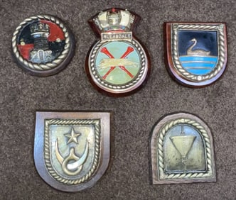Royal Navy Ship's Gun Tampion and Badges in a Group of Five