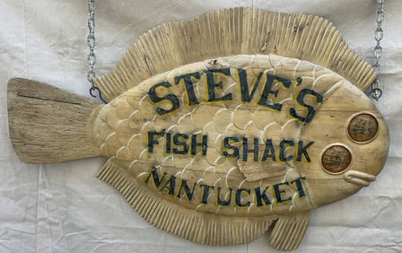 Carved Flounder Trade Sign Steve's Fish Snack Nantucket