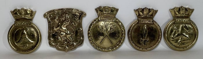 Group of Five Royal Navy Ship's Badges
