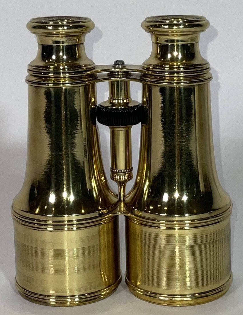 Solid Brass Yachting Binoculars by Lemaire Paris: Pair of brass gentleman's yachting binoculars by Lemaire of Paris. Polished and lacquered. Geared focal tube and sliding sunshades. 1 lb. 7" H ? 5" W ? 3" D.