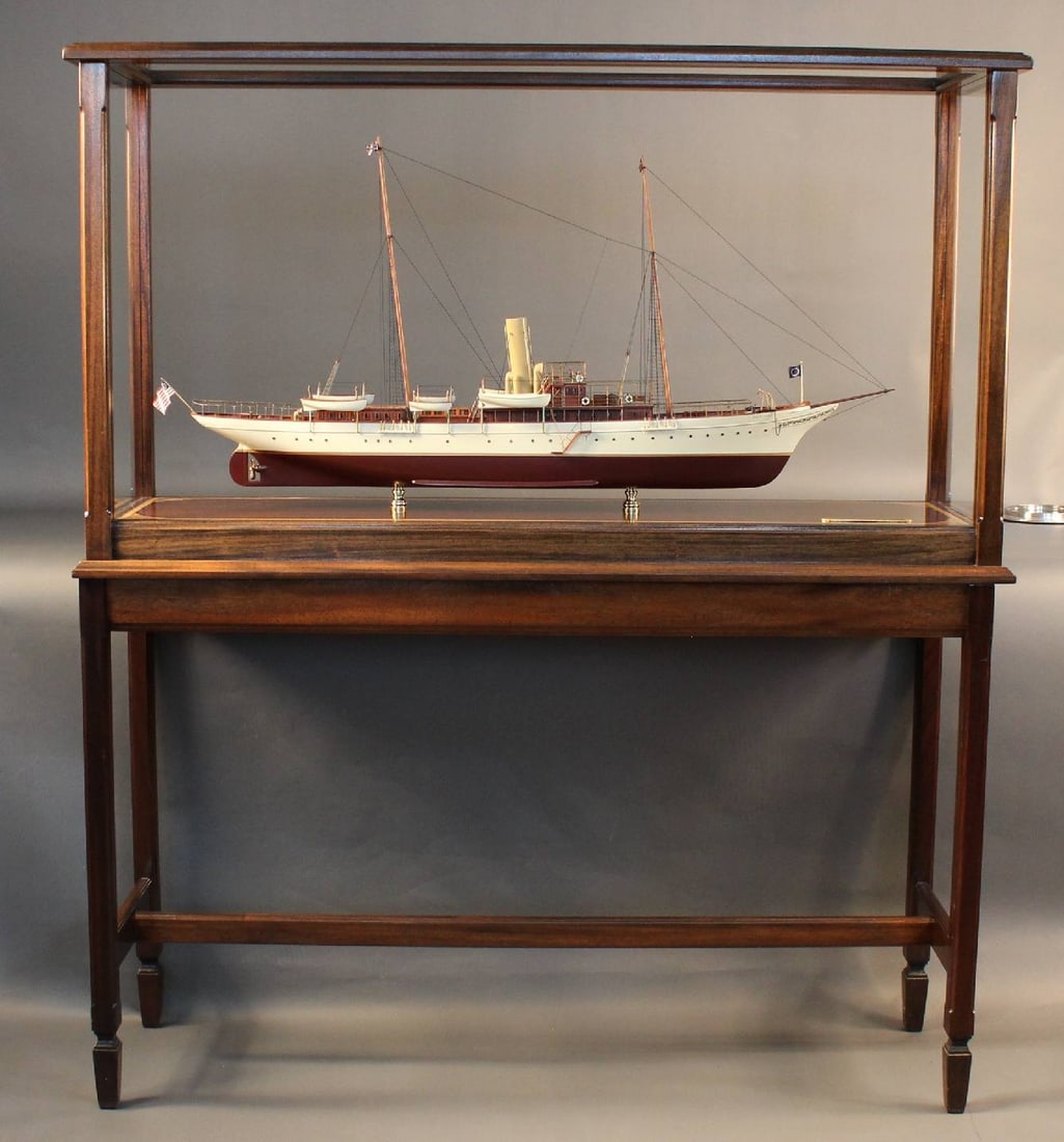 North Star | Steam Yacht Model | Vanderbilt: Steam yacht "North Star" owned by Cornelius Vanderbilt. Model has six lifeboats hanging from brass davits, life rings, cabins, windows, portholes, funnels, steam stack, binnacle, wheel, lights, railin