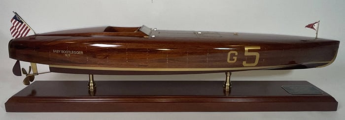 Baby Bootlegger Speedboat Model with Mahogany Planked Hull