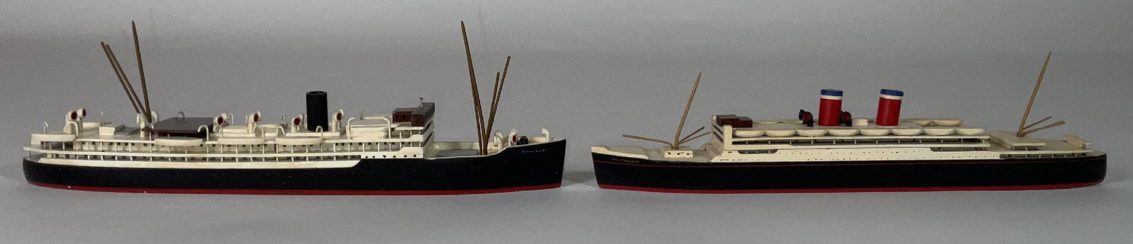 A pair of Van Ryper travel models: The first is the Hualalai. This twin screw steamship was launched in 1929 in San Francisco for the Inter Island Steamship Navigation Company based in Hawaii. She carried passengers and freight between