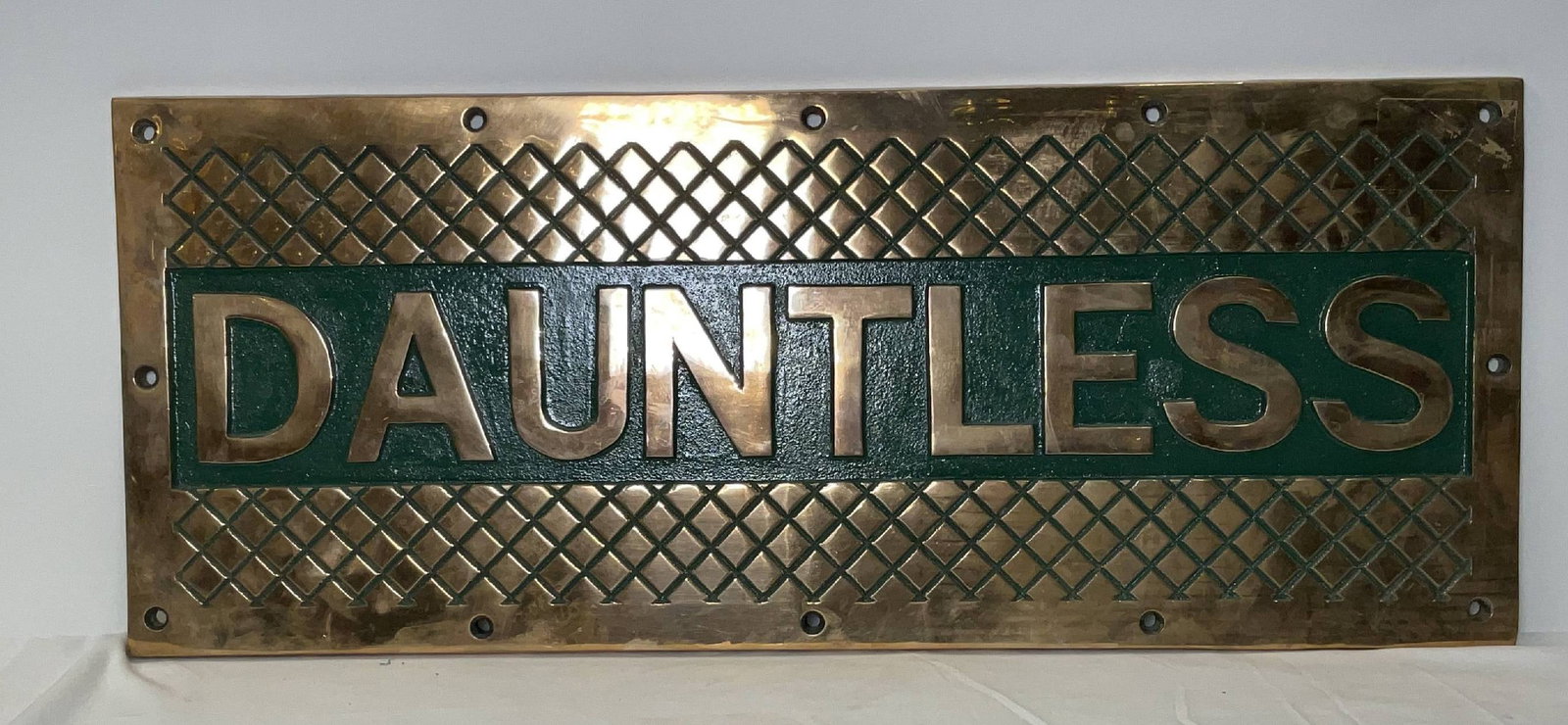 Royal Navy Ship’s Treadplate Dauntless: Ship’s Treadplate from the Royal Navy destroyer HMS Dauntless (H92), a D-class destroyer launched in 1930 that saw active service throughout the Second World War. HMS Dauntless operated extensively