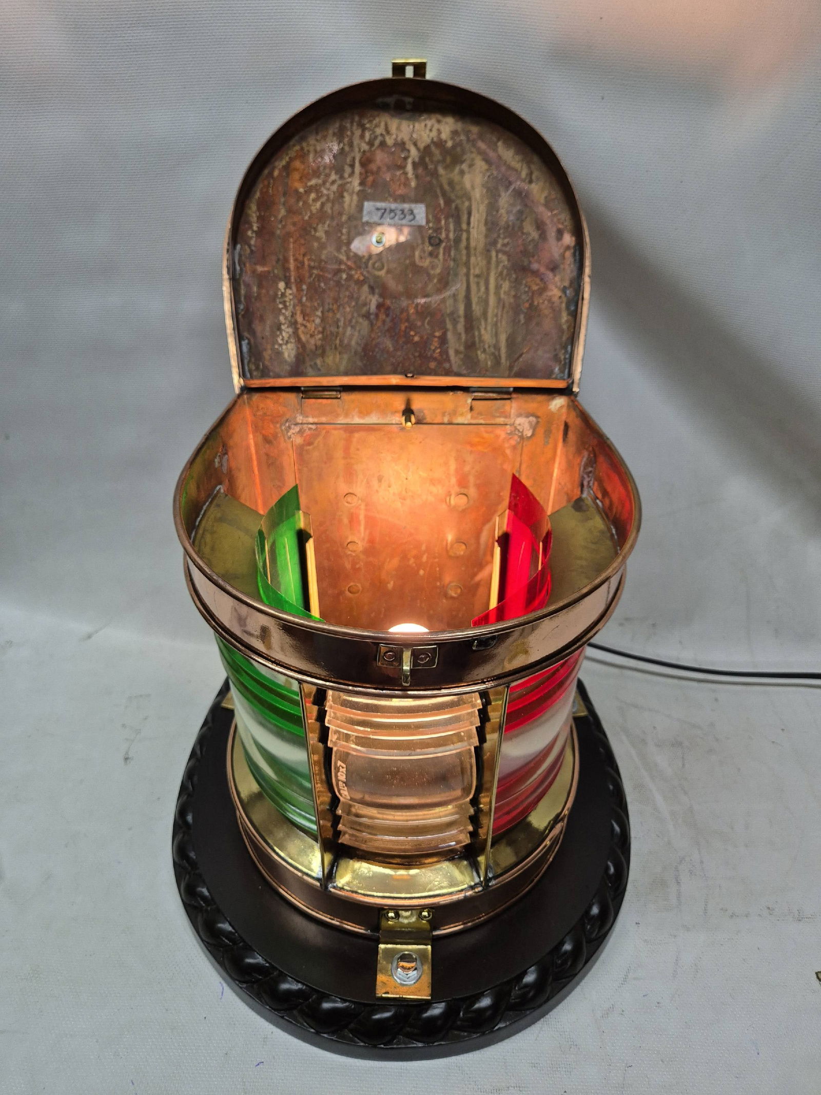 Solid Copper Ships Bow Lantern with Colored Lenses - 11