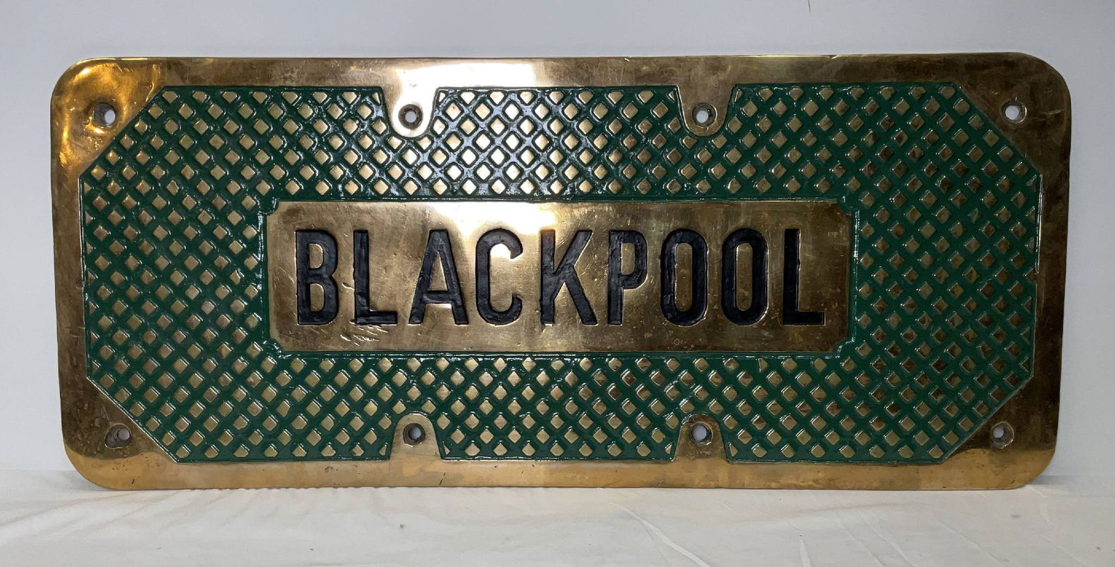 Royal Navy Ship’s Treadplate Blackpool: Ship’s Treadplate from the Royal Navy destroyer HMS Blackpool (F77), a Battle-class fleet destroyer launched in 1944 and commissioned during the closing stages of the Second World War. HMS