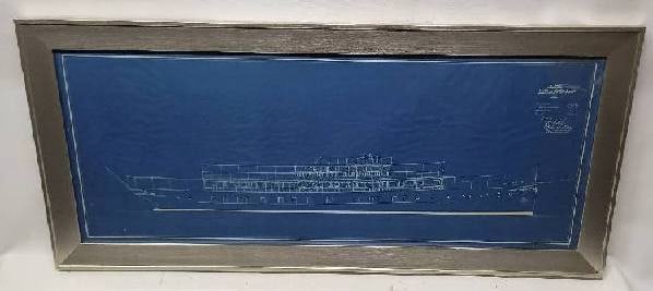 1914 Blueprint Plan of a 175-Foot Motor Yacht by Gielow and Orr: Early twentieth-century project No. 488, plan of a motor yacht. Length: 175 feet, beam: 24 feet, draft: 7 feet. Dated October 28, 1914, from Gielow and Orr, Naval Architects and Engineers, 52