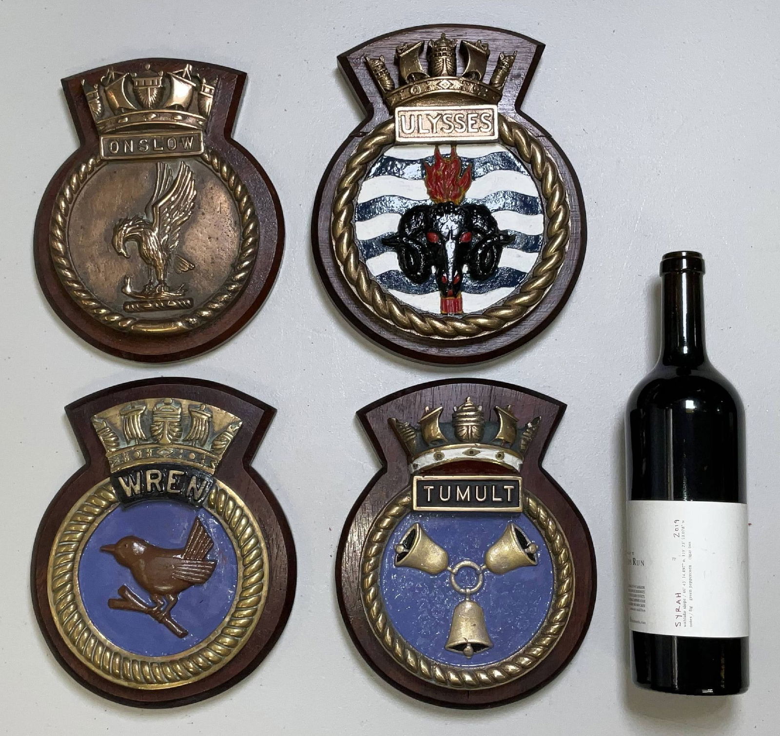 Four Solid Brass British Royal Navy Screen Badges - 2