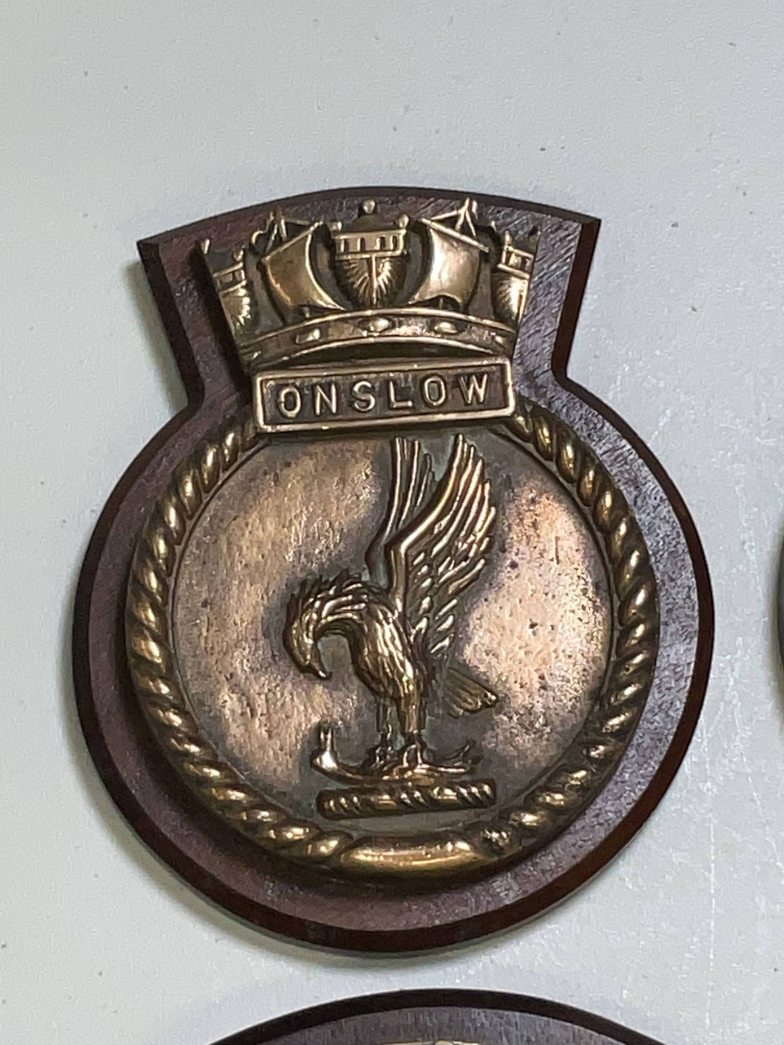 Four Solid Brass British Royal Navy Screen Badges - 3