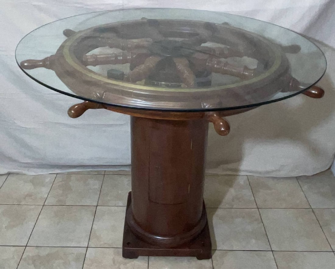 Ships Wheel Table on Binnacle Base - 3
