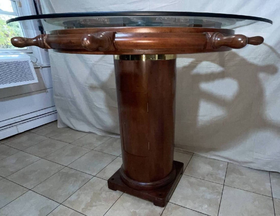 Ships Wheel Table on Binnacle Base - 6