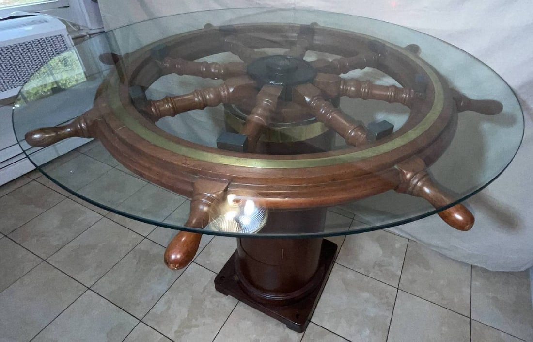 Ships Wheel Table on Binnacle Base - 7