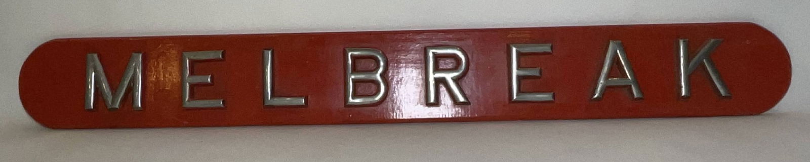 Royal Navy Ship’s Nameboard Melbreak: Ship’s nameboard from the Royal Navy escort destroyer HMS Melbreak (L73), a Hunt-class Type II destroyer launched in 1940 and commissioned during the height of the Second World War. HMS Melbreak