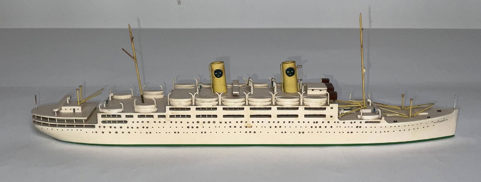 Van Ryper Large Scale Waterline Model of MS Kungsholm: Kungsholm was launched in 1928 for the Swedish America Line for Transatlantic service performed from 1928 to 1941. In 1941 she was requisitioned by the Navy as a troop transport and renamed John Ericc