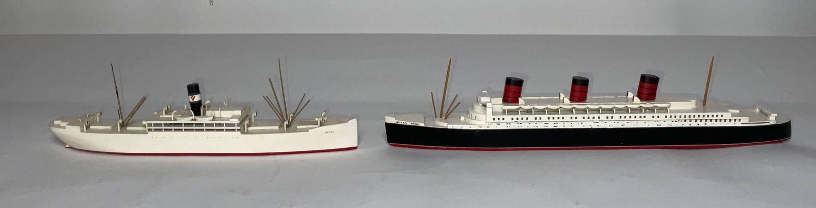 A Pair of Van Ryper Travel Models: First is the Gatun, a refrigerated cargon ship built in Belfast and delivered to the Vaccaro Brothers in 1925. She was 316 ft. and 3362 GRT, and is painted in the iconic all white of ships plying the