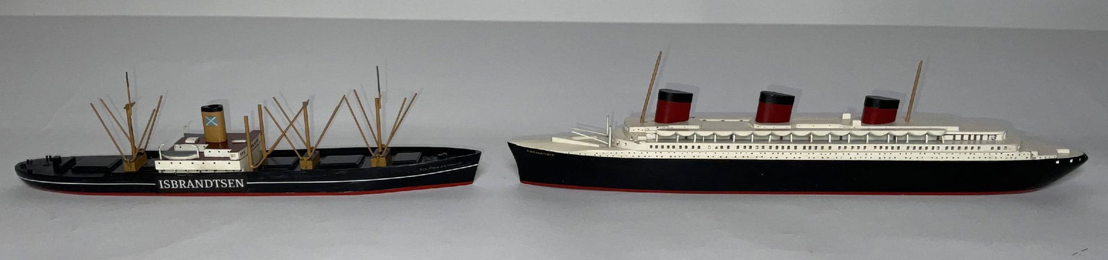 A Pair of (Assumed) Van Ryper Travel Models: First is Normandie, regarded by many as the most elegant ship ever built. She was launched in 1935 at the Saint Nazaire shipyard for CGT. Normandie was also the largest and fastest ship of her time