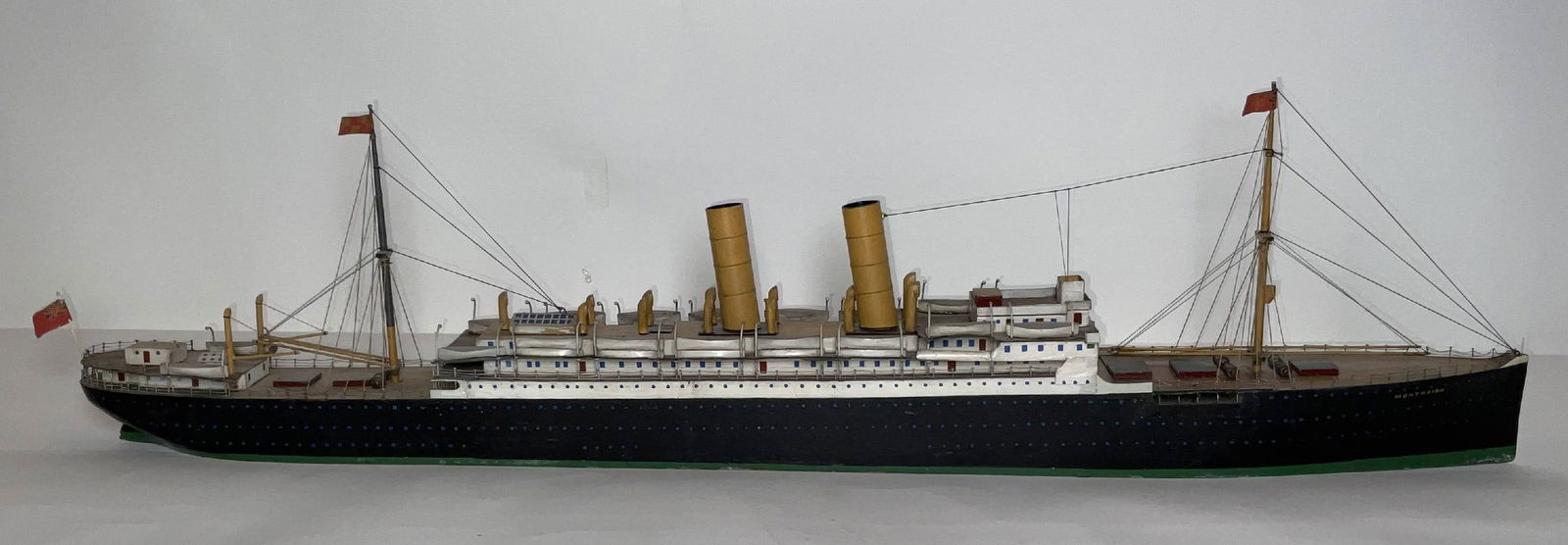 33" Waterline Model of the Montnairn: This model is very old, circa 1930, and was salvaged from an agency diorama at a Chicago transportation terminal. It is extremely heavy as the hull is solid wood with metal fittings. The model was