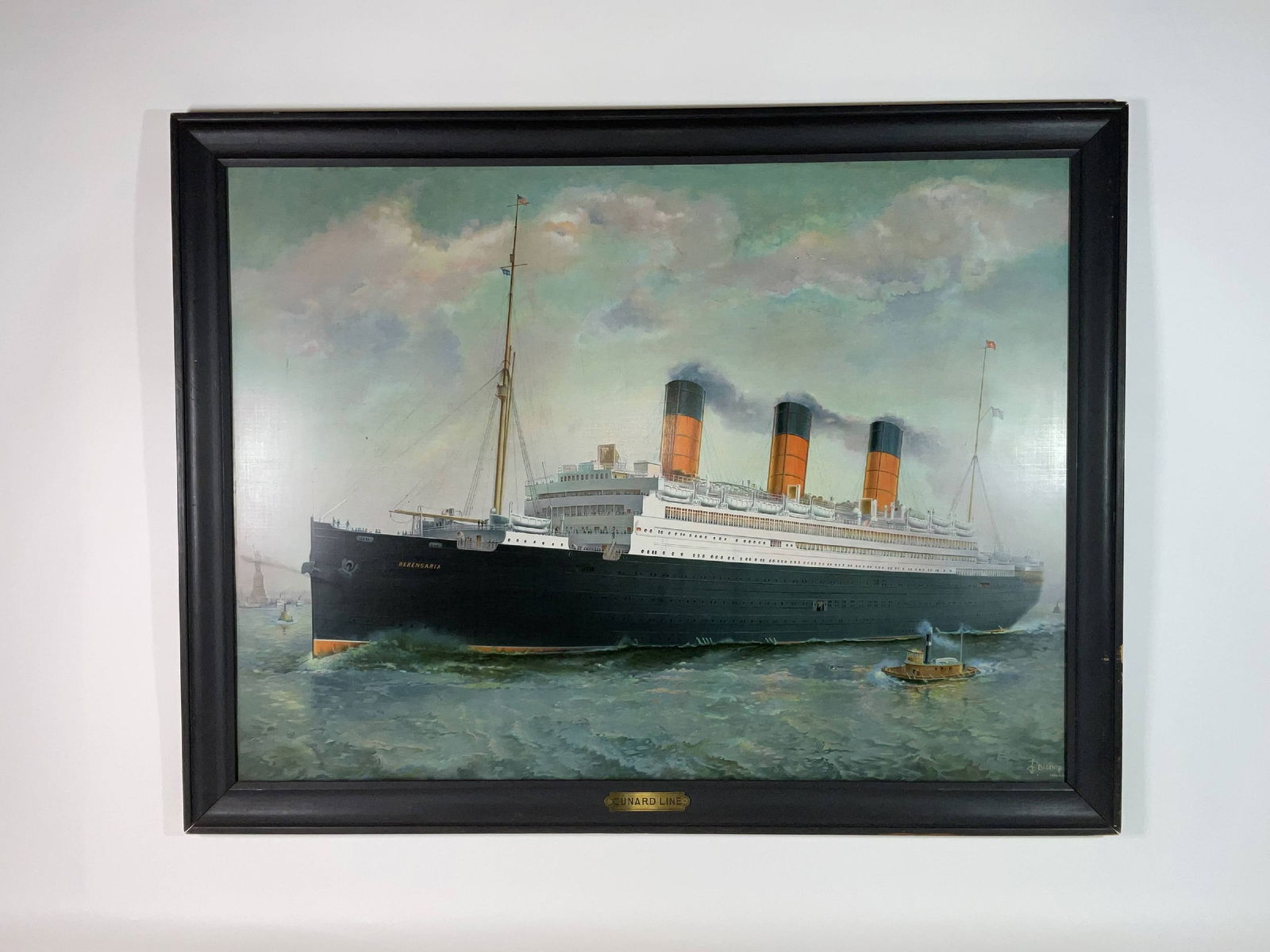Berengaria Ocean Liner Chromolithograph on Metal: Chromolithograph on metal of the Cunard ocean liner Berengaria. The artist was Alfred F. Bishop. 11 lbs. 33" H x 43" W.