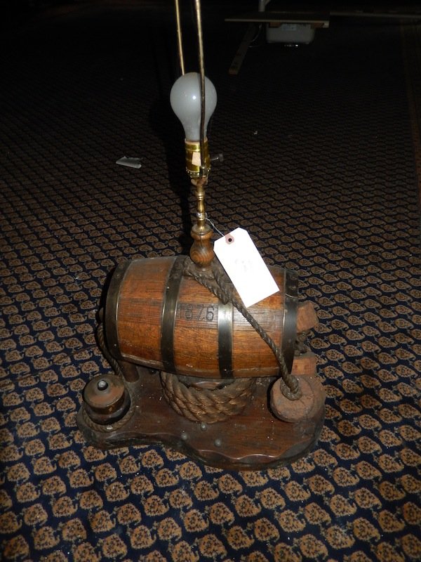 Marine keg made into a lamp: Interesting lamp fashioned from a lifeboat water keg From the collection of Anthony Athanas