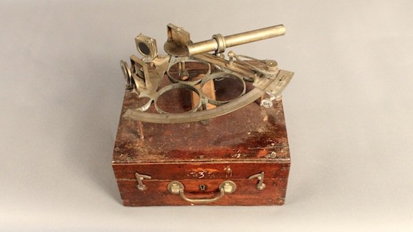 Sextant by John Bliss of New York: Brass sextant in box by John Bliss of New York from Anthony’s Pier 4.